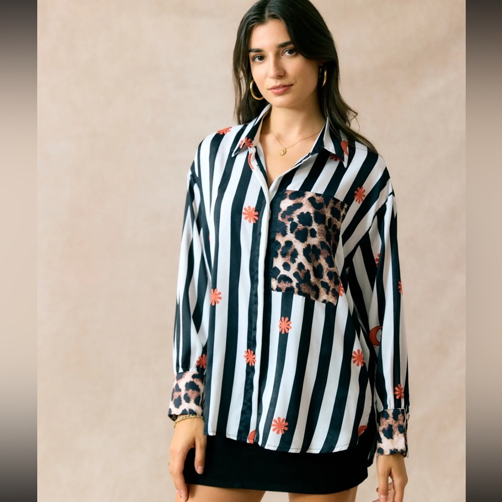 ShopEvelynne Black and White Striped Button Down Shirt - Picture 4 of 5